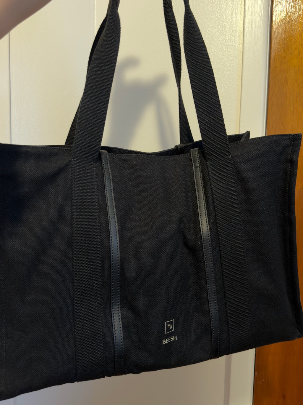 Mina Baie Beesh Black Canvas Tote Bag With Leather Trim — image 4 of 4